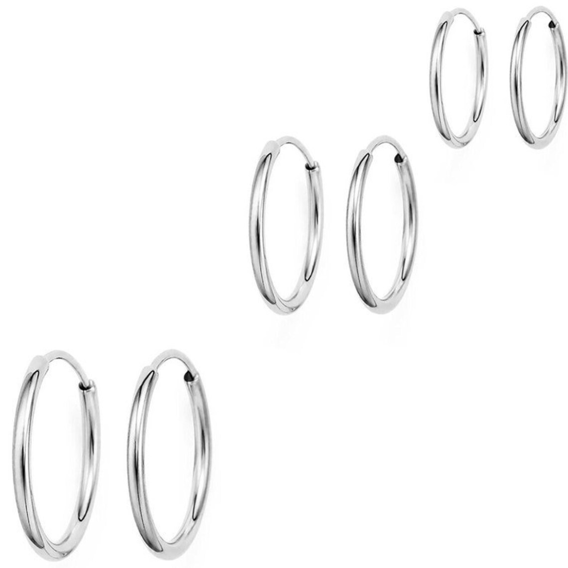 Sterling Silver Hoop Earrings Set of 3 Sizes